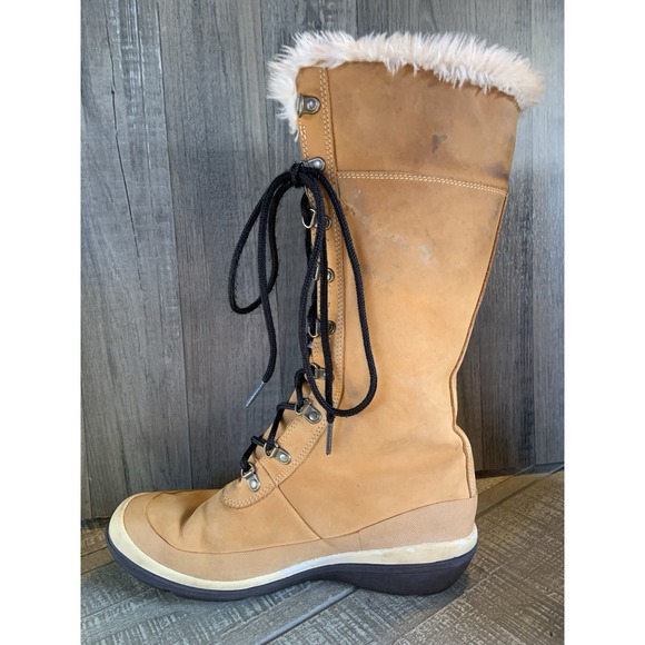 Timberland Tall Lace Up Boots Womens 8M Wheat Brown Faux Fur Winter Warm - Picture 6 of 8